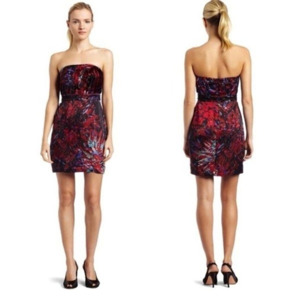 NEW BCBGeneration Beaded Strapless Mini Cocktail Dress size 12 Rouge Satin